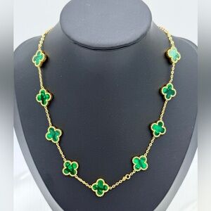18K Gold Filled Green Clover Station Necklace 17” Nautical Classy Coastal Luxury